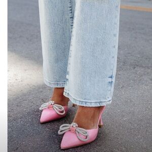 Vici Pink kitten mules Heels with silver Bow Detail